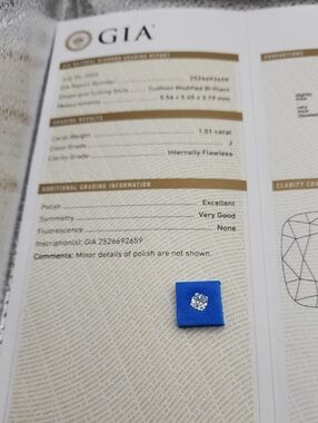 1.01 CT GIA Certified Cushion Cut Diamond J Color Internally Flawless Diamond